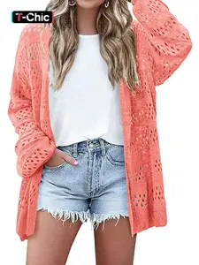 Women's Plain Cardigan, Casual Long Sleeve Cardigan for Summer, Fashion Women's Knit Clothing for Daily Wear, Tops, Knitwear, Womenswear, Knitted Sweater