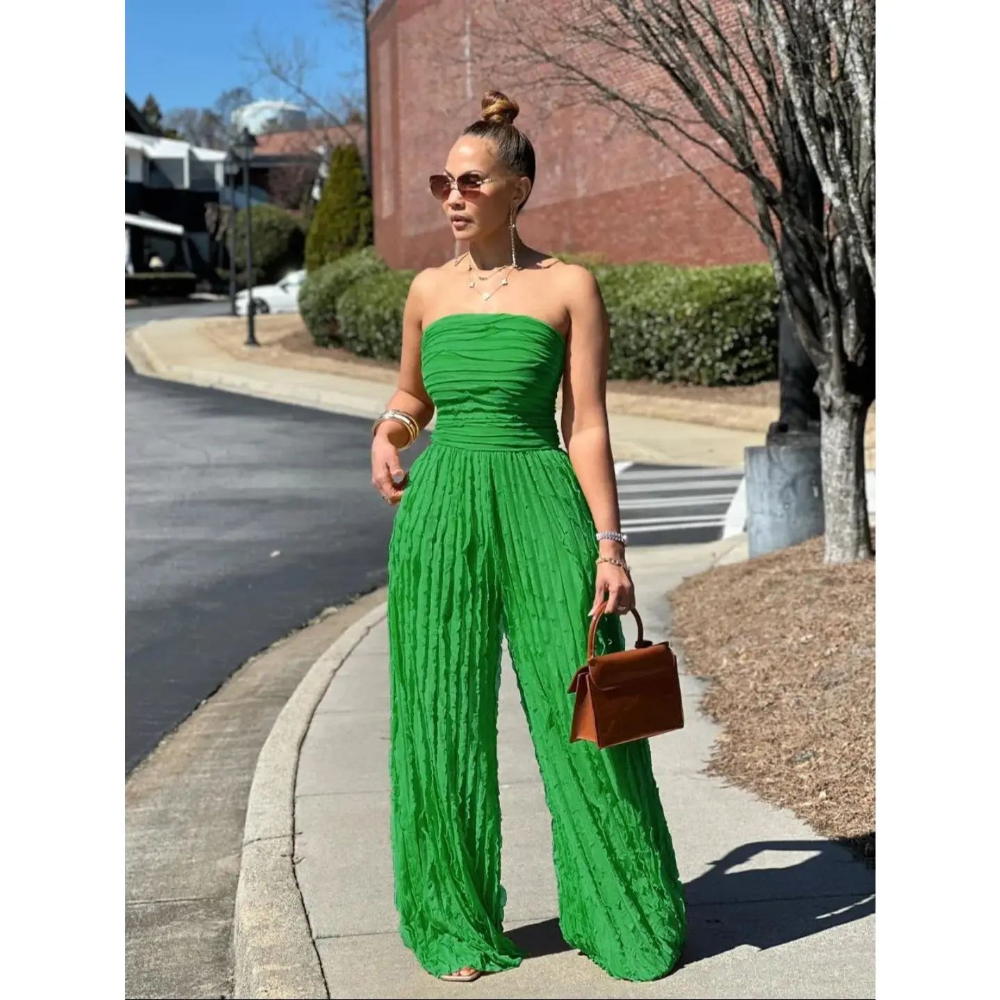 Ruched Strapless Wide Leg Jumpsuit - Versatile Design for Everyday Wear Womenswear Casual