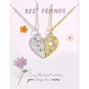 Friendship Necklace for 2, Best Friend Necklaces for Girls, Matching Pendant BFF Necklace for 2 Sister, Magnetic Split Heart Necklaces for Women Set