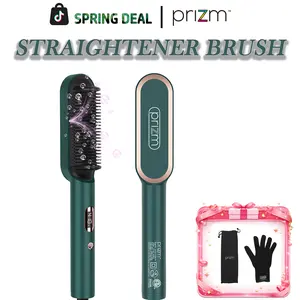 Prizm Hair Straightening Brush,Negative lons Flat Iron Brush,Heated Comb Thermal Brush for Waver Curler Women Smooth Frizz Free, Straight Hair, Fast Heating, Easy Styling Tool, Beginner Friendly,Travel Hair Tools Valentine’s Day Gift plancha de cabello