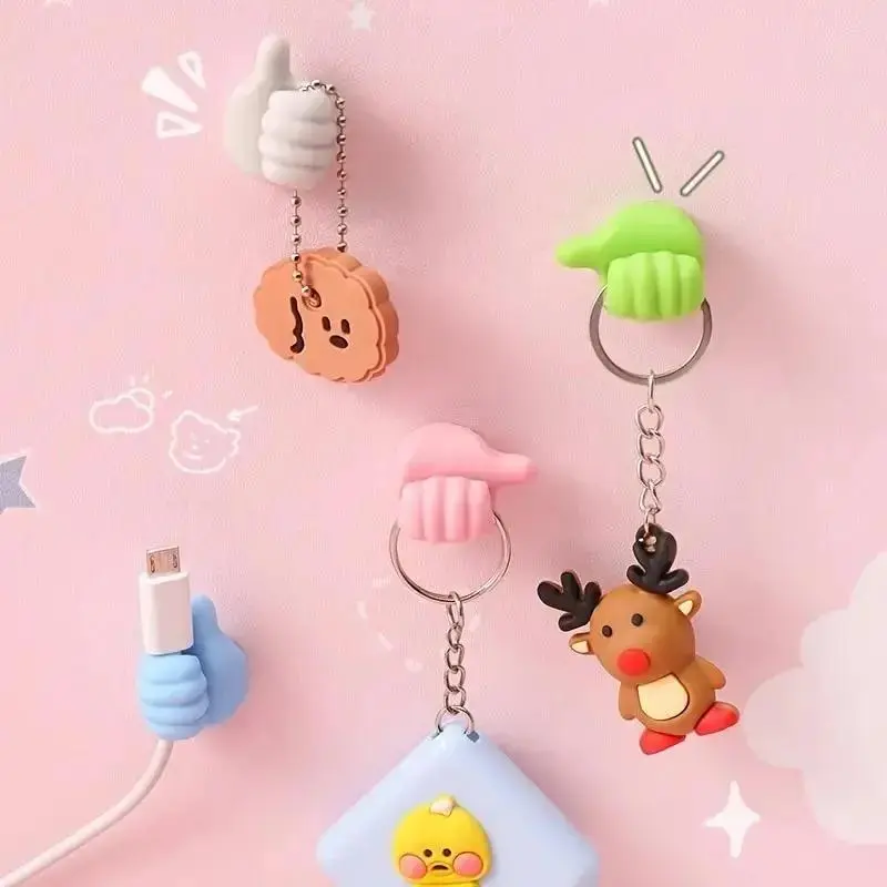 10pcs Random Color Thumb-up Design Data Cable Holder, Thumb hook Data Cable Organization Multi-functional Nails-Free Finger Adhesive Cable Clips, Cord Organizer, Cable Organizers For Cords