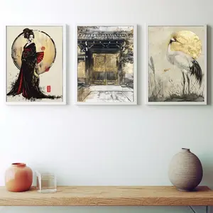 Japanese Geisha Architecture Nature - Set of 3 - Unframed 8x10 Premium Matte Art Prints for Home and Office Decor Artistic Decoration Wall Photo Poster