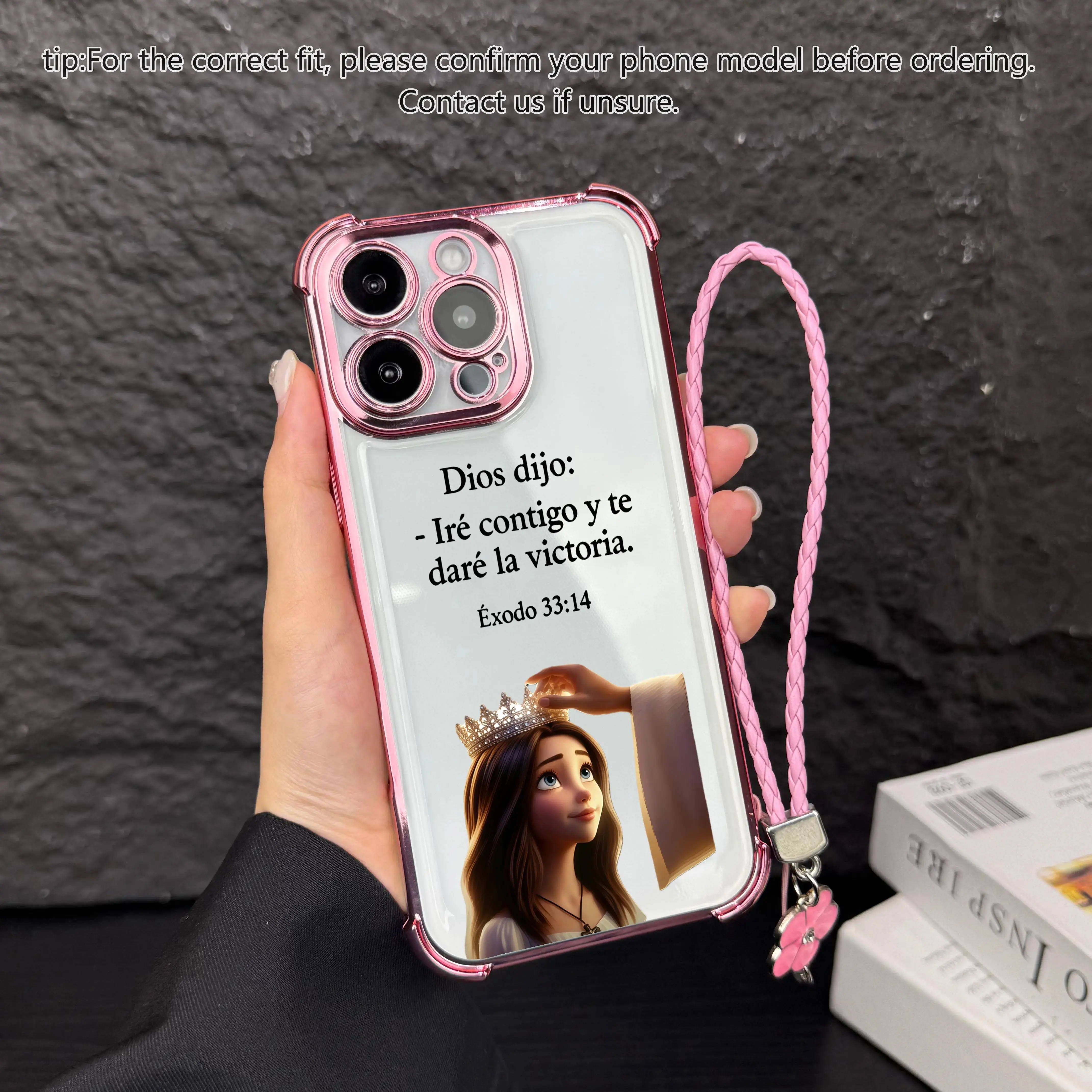 Princess Crown & Bible Design Smartphone Casing with Lanyard & Wrist Strap, Lightweight Drop-Proof Shockproof Cellphone Case for iPhone 17 Pro Max,16,15 Plus,14-11,XR,XS & Samsung Galaxy S25-S22, Device Protection, Shockproof Bumper NN83