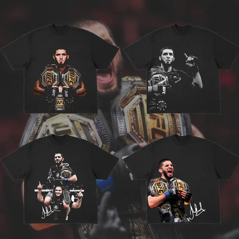 Islam Makhachev UFC Champion Boxing T-Shirt for Summer, MMA Fight Tee, Cotton Menswear Combat T-Shirt, Crew Neck T-Shirt, Sport T-Shirt, MMA Clothing, Gift for Men & Women, Outdoor Training Tee, Workout T-Shirt.
