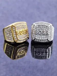 Letter Boss Ring, 316L Stainless Steel Zirconia Inlay, Unisex Party Gift, Men Women Jewelry, Perfect Present for Occasions, Statement Rings