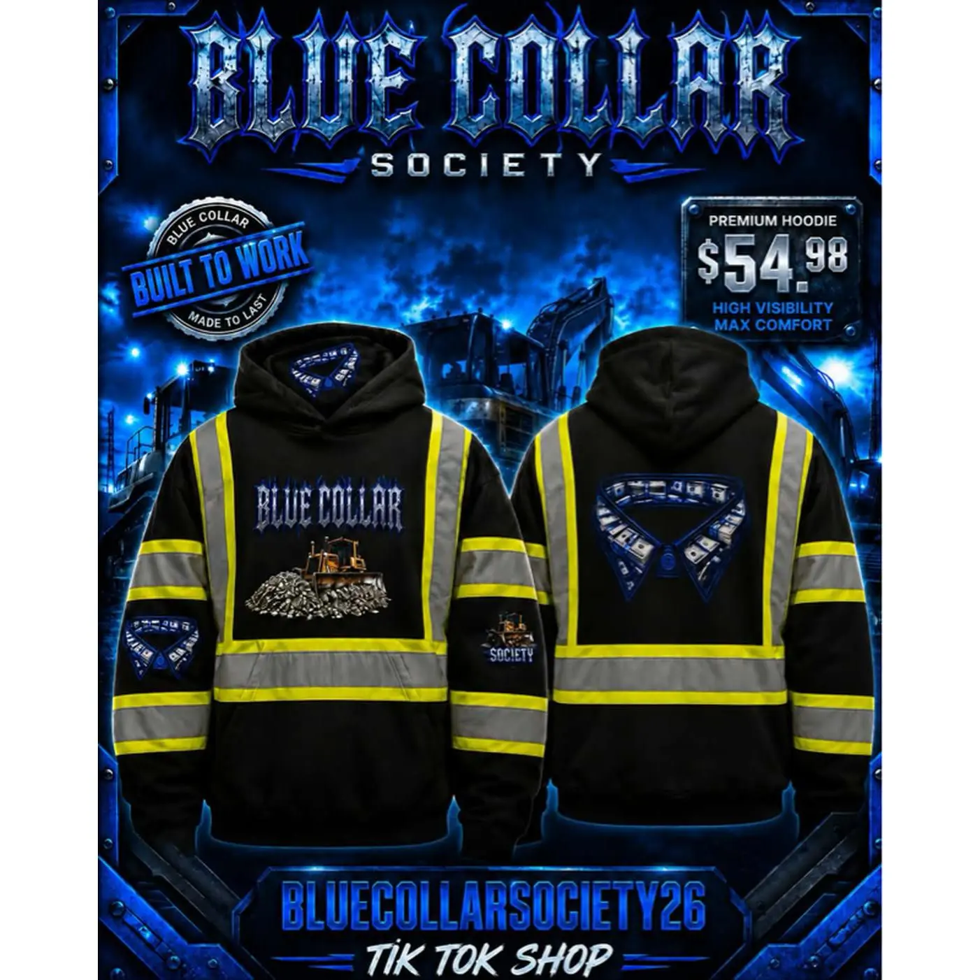 Blue Collar Society Premium Hoodie Built to Work High Visibility Max Comfort BlueCollarSociety26 Tik Tok Shop