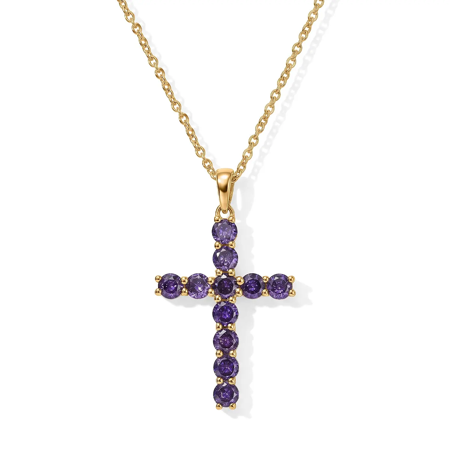 EverTrue Simulated Purple Diamond Pendant in 18K YG Plated with ION Plated YG Stainless Steel Necklace 20 Inches