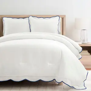 Lush Decor Coastal Chic Scalloped Edge 3 Piece Comforter Set with Standard 100 OEKO-TEX Certified Soft Cotton Front for Cozy Coastal Decor