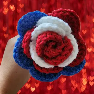 Crochet Red White and Blue America Rose - Handmade Crochet Flower