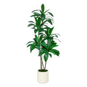 6FT/5FT Tall Faux Dracaena Tree Artificial Plant with Natural Wood Trunk & Vibrant Green Leaves in White Planter