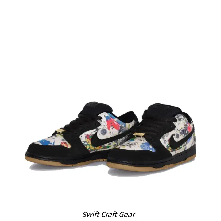 Black White Graffiti Art Print Low Top Leather Skate Shoes Contrast Gum Rubber Outsole Unisex Street Sneakers
