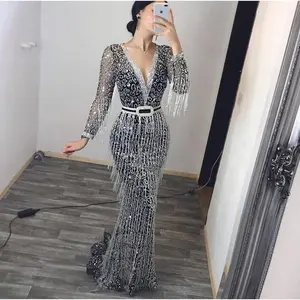 2025 Winter European & American Women’s Fashion New Long-Sleeve Gold Foil Tassel Dress – New Style