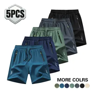 5-Pack Summer cool-feeling sports shorts for men,ice silk elastic quick-dry five-inch pants, zippered pockets, suitable for outdoor running, basketball training, casual wear, daily commuting, and versatile for all occasions