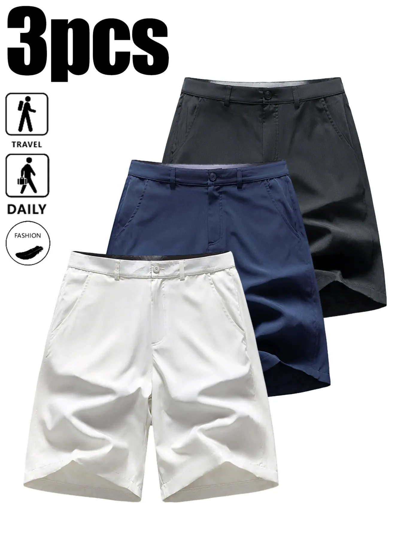 Men's Casual Sports Shorts, Summer Quick-Dry Lightweight Golf Shorts, Button Closure Design, Pockets, Loose-Fitting, Solid Pattern, Breathable Lightweight Shorts