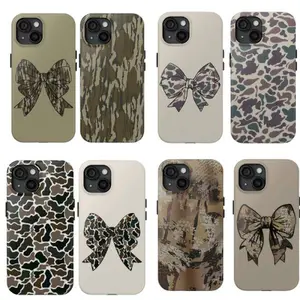 Camouflage Old School Camo Bow Couple Phone Case, For iPhone 16 15 14 13 12 11 Pro Max 8 Plus X Accessories Durable Protect Protection Waterproof Compatible with iPhone 17 Air