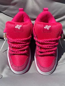 Magenta Low-Top Casual Sneakers, PU Leather Upper, Rubber Sole, Comfortable Anti-Slip Design, Unisex Fashion Shoes for All Seasons, Casual Trainer Shoes