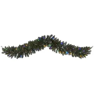 Nearly Natural 6-ft Flocked Christmas Garland w /50 LED Lights