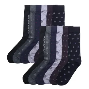 12 Pairs Men's Dress Socks Breathable Lightweight Classic Soft Solid Pattern Rib Mid Calf Crew Socks Anti Odor Moisture Wicking Assorted Value Pack