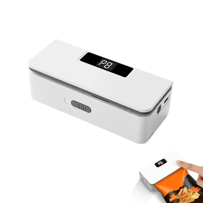 USB-C Rechargeable Mini Bag Sealer, 8-Level Adjustable Heat Sealer with Cutter, LED Display, Magnetic Base, Portable Resealer for Snack Bags, Food Storage Bags (White)