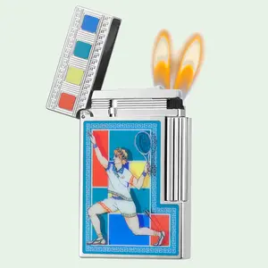 [Double Flame] Casablanca Tennis-Style Silver DUPONT lighter Metal Brass 135g Luxury Gift