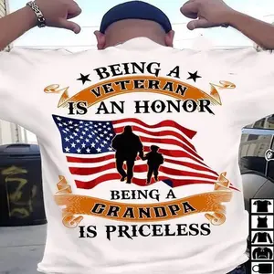 Being A Veteran Is An Honor Being Grandpa Is Priceless T-Shirt Proud Veteran Grandad Shirt, Veterans Day Shirts Unisex Graphic Tee Men Casual Top