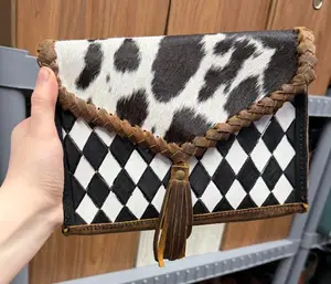 Genuine hand painted leather & cowhide medium sized crossbody bag