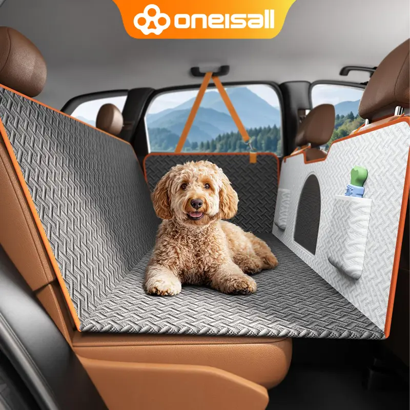 oneisall Car Seat Cover for Pet, Dogs Back Seat Extender, Hard Bottom Holds 500 lbs, Waterproof Dog Hammock for Car Pet Backseat Protector with Mesh W