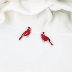 Red Enamel Cardinals Holiday Earrings