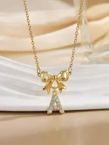 Bowknot Design Pendant Necklace with Box, Artificial Zircon Decor Necklace, Fashion Jewelry Accessories for Women As Gift
