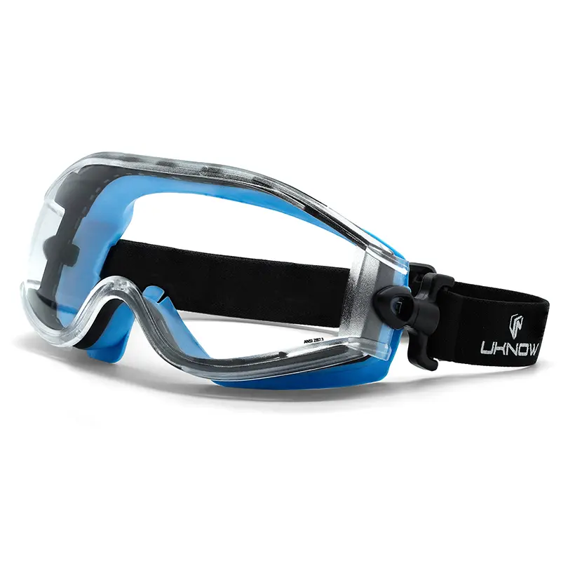UKNOW Safety Goggles Over Glasses with Adjustable Strap, ANSI Z87.1 Certified Anti-Fog Eyewear for Labs & Workshops Industrial Chemical Protective Mask Construction Gear