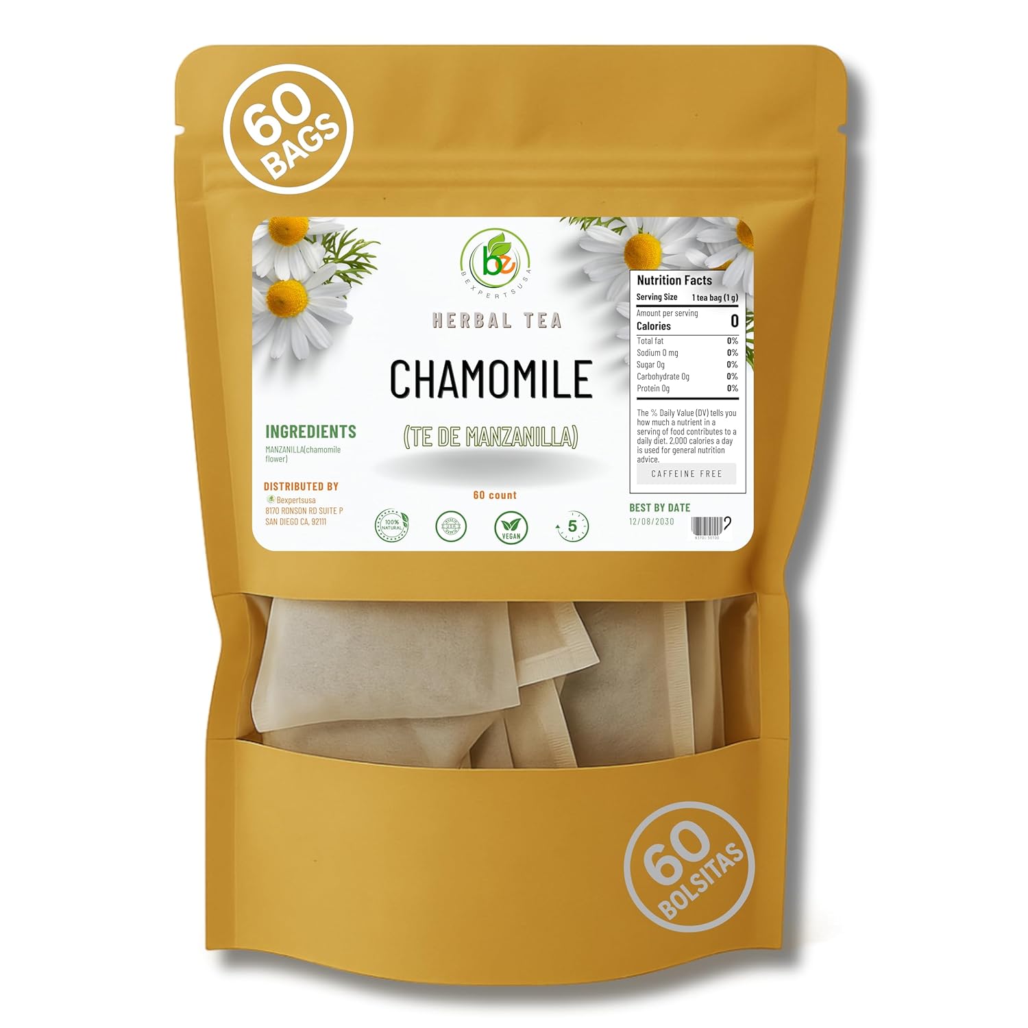 VIRAL Manzanilla Té (Chamomile Tea) – 60 Tea Bags – 100% Natural, Vegan, Herbal – Gluten-Free, Non-GMO – by Bexpertsusa VIRAL Manzanilla Té (Chamomile Tea) – 60 Tea Bags – 100% Natural, Vegan, Herbal – Gluten-Free, Non-GMO – by Bexpertsusa