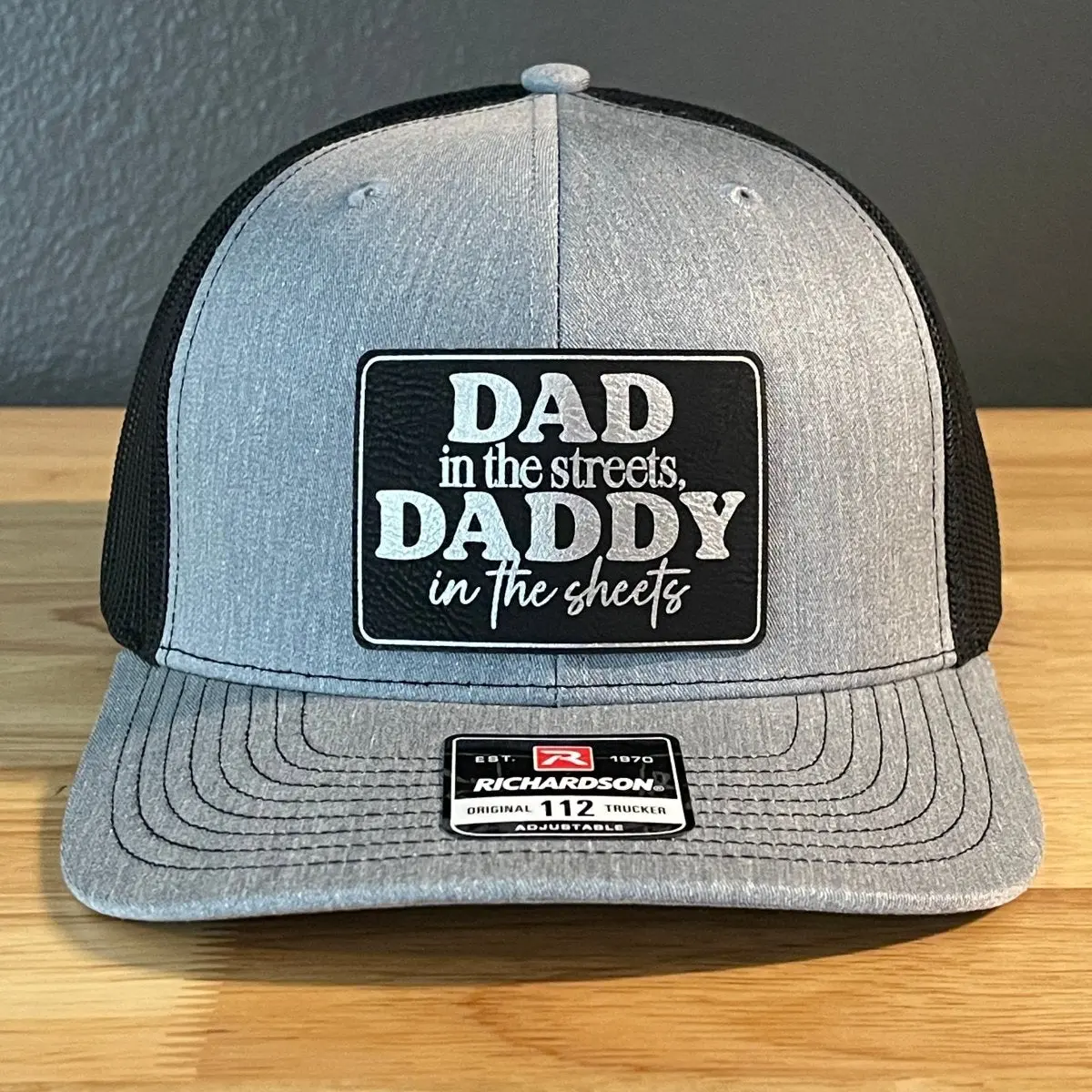 Dad in the Streets, Daddy in the Sheets Rectangular Leather Patch Hat Black/Silver