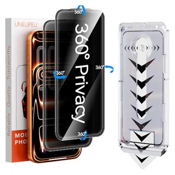 UNEUPEU 360° Privacy [4 sides Privacy] Screen Protector [UP, DOWN, LEFT, RIGHT] Anti-Spy, Tempered Glass, Full Protection. Smartphone Cellphone