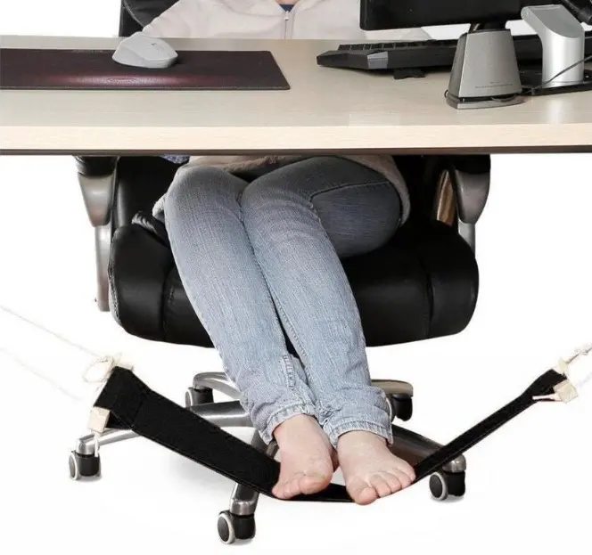 Canvas Under-Desk Footrest Hammock, Adjustable Ergonomic Camping & Hiking Accessory for Home Office & Travel, Black