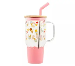 10 Strawberry Street Adria Hydration Bottle Glass Water Bottle with Silicone Grip Lid Dishwasher Safe Reusable Drink Bottle