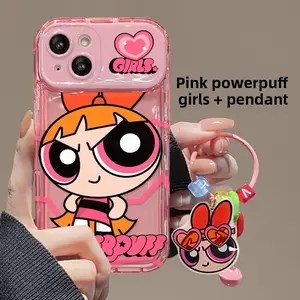 Powerpuff Girls Pendant Phone Case For iPhone 17 Pro Max 16 15 Plus 14 13 Pro Lens Flip Mirror Silicone Shockproof and Drop-Proof Protective Cover