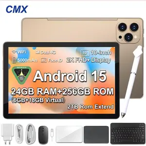 2026 Family 2-in-1 Android 15 Tablet, 10.1” Large Screen, 24GB(6GB+18GB) RAM 256GB Storage, Keyboard, Mouse, Stylus, Case Bundle for Kids Learning & Home Use gift