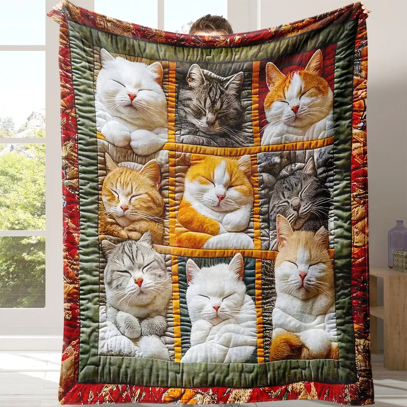 Cat Pattern Flannel Blanket, 1 Count Soft Comfortable Cozy Graphic Throw Blanket with Storage Bag, Air-conditioned Room Blanket, Warm Nap Blanket for Home Office Travel, Cozy Blankets