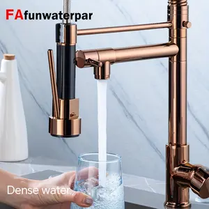 2024 Kitchen Faucet With Pull-down Spray, Single Handle Double Outlet Commercial Kitchen Sink Faucet, Solid Copper Body, With Deck 1 Or 3 Hole Compatibility