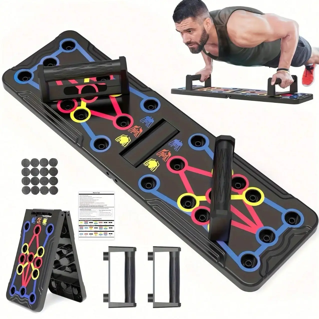 Multi-Function Foldable Push-Up Board 14 in 1 Press Up Boards Fitness Workout Train Gym Muscle Strength Push-Up Stand Muscles Exercise Pushups Training Portable Pushup Equipment for Men Women Home Workouts