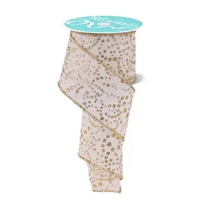 2.5" x 10yd Mini Glitter Dots Cream/Gold