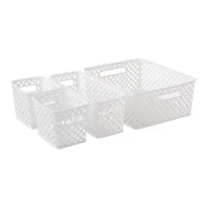 Mainstays 4-Piece White Decorative Plastic Storage Basket Set, 14 in x 11.6 in x 5.3 in