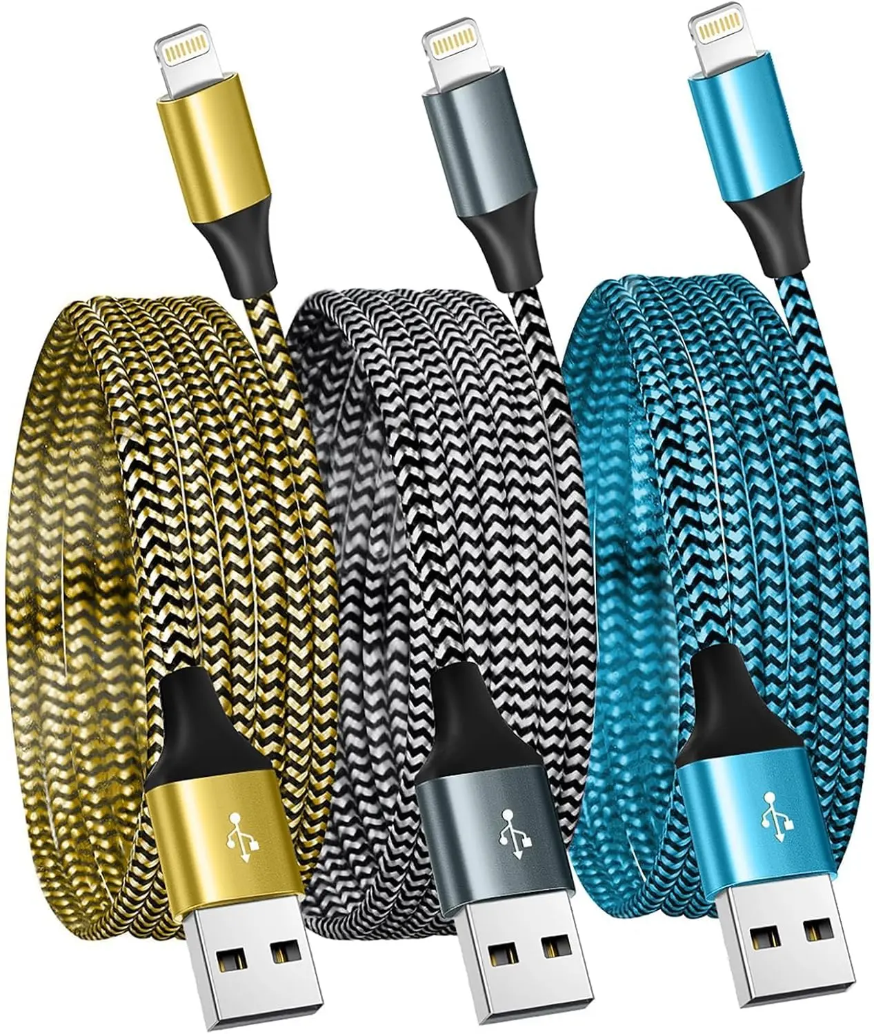MFi Certified USB Lightning Cable - iPhone Charger Cord (3-Pack, 6FT)