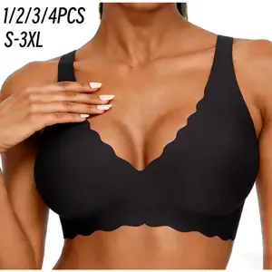 1-5PCS Jelly Wireless Bra Womens Scalloped Comfortable Wireless Bras Push Up Bralettes Seamless Tshirts Bras Deep V Everyday Bras S 3XL