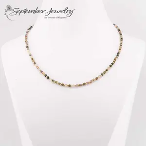 Multi-Color Tourmaline Gemstone Necklace with 14k Gold Plated Clasp – 16 inch + 2 inch Extension