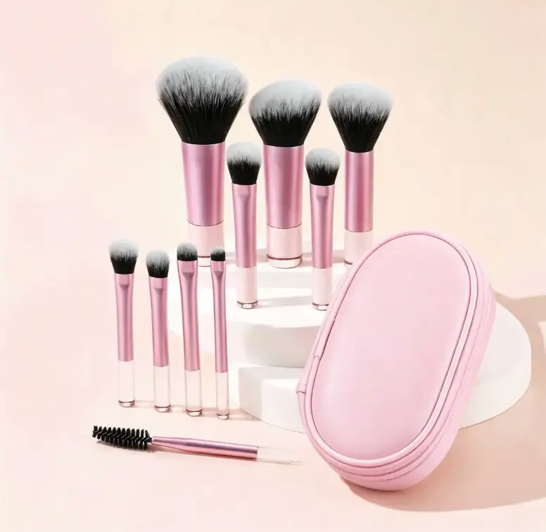 Premium 10-Piece Beauty Travel Brush Set - Soft Cosmetics Makeup Brushes with Compact Storage Case for Eyes, Face, Eyebrows, Portable Durable Mother's Day Gift, Brushes Makeup