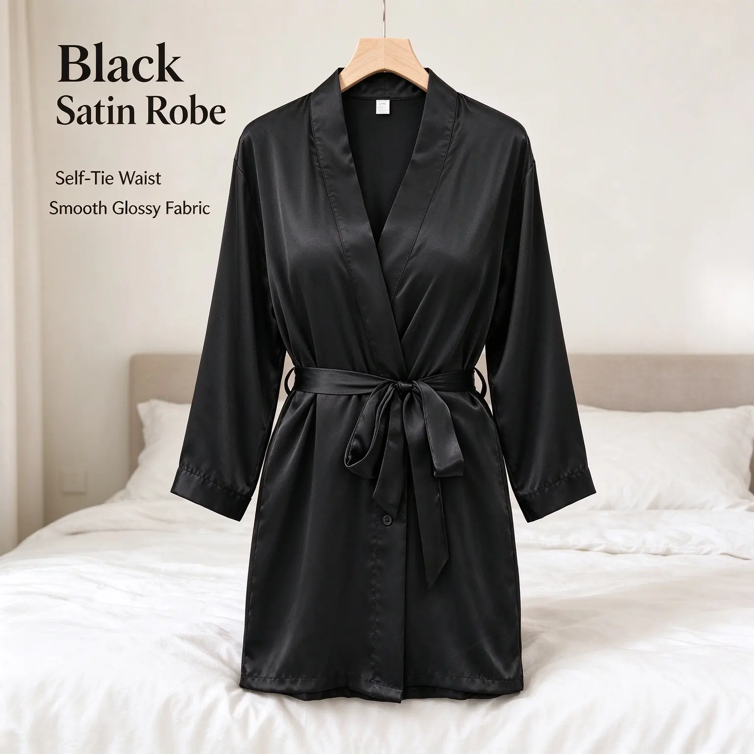 Women's Satin Robe Tie Front Kimono Bathrobe, Sexy Short Nightgown, Silky Soft Loungewear Bridal Morning Robe, Lightweight Sleepwear for Wedding, Spa, Hotel, Home Party, Daily Wear
