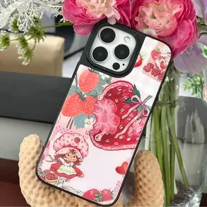 Tough and protective phone case with a strawberry cartoon collage design, compatible with iPhone 16, 15, 14, 13, 12, 11 Pro Max, XS Max, and XR, combining style and durability