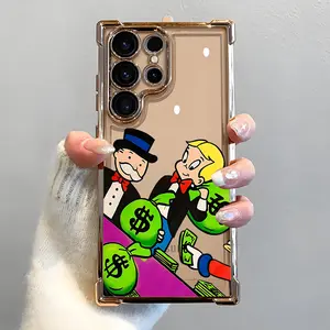 Money Bags Cartoon Monopoly Phone Case, Electroplated Cover with Airbag Shockproof Slim Soft TPU Cover for Samsung S26 S25 S24 S23 S22 Ultra S25Edge S24FE Plus S25+ Rich Lifestyle Style