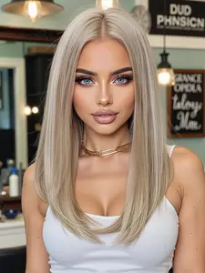 Gradient Wig, 14 Inch Large Area Lace Parting, Natural Smooth Hair, Comfortable Wear, Synthetic Fiber, Women's Fashion Hairstyle, Natural Fluffy Synthetic, Glueless Frontal Wig